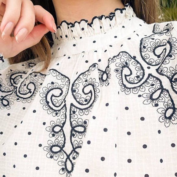 NWT River Island Cotton embroidered high neck blouse in white - Picture 4 of 6
